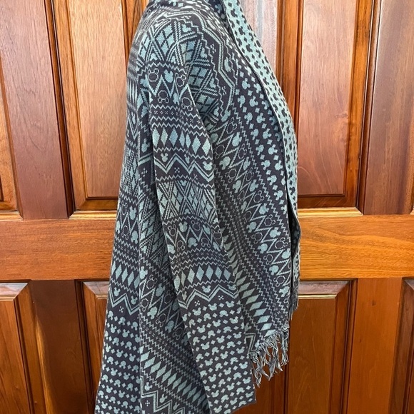 Disney parks blue Mickey Mouse silhouette fringe waterfall cardigan sweater - Picture 2 of 8